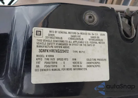 1999 Chevrolet Suburban 1500 Lt from USA, damaged, VIN 3GNFK16R7XG223472